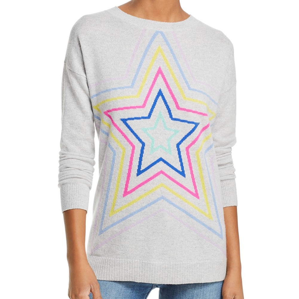 Aqua Multi Star Crewneck Cashmere Sweater - 100% cashmere